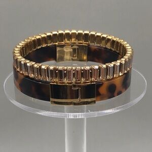 Michael Kors Hinged Tortoise Look Bracelet Free Rhinestone Baguette Bracelet